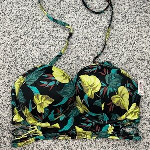 Victoria Secret Black and Green Floral Bikini Top 34D